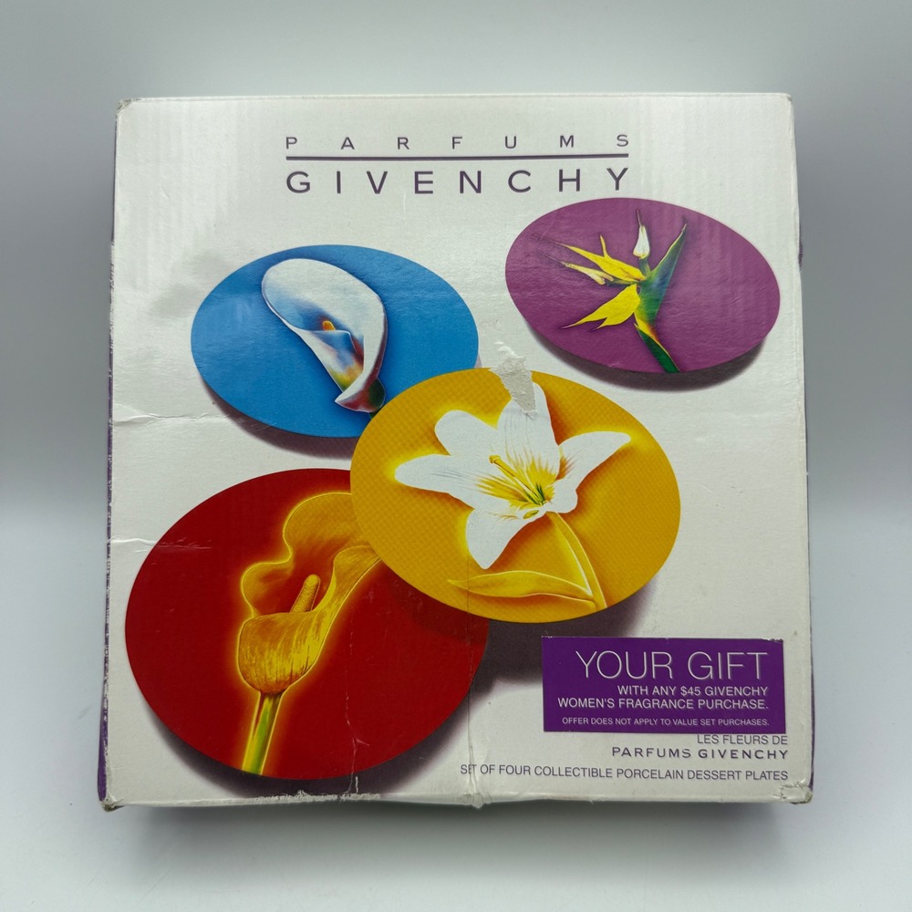 Givenchy Dessert Plates Set of 4 Multicolor Les Fleurs de Parfums Porcelain 2003